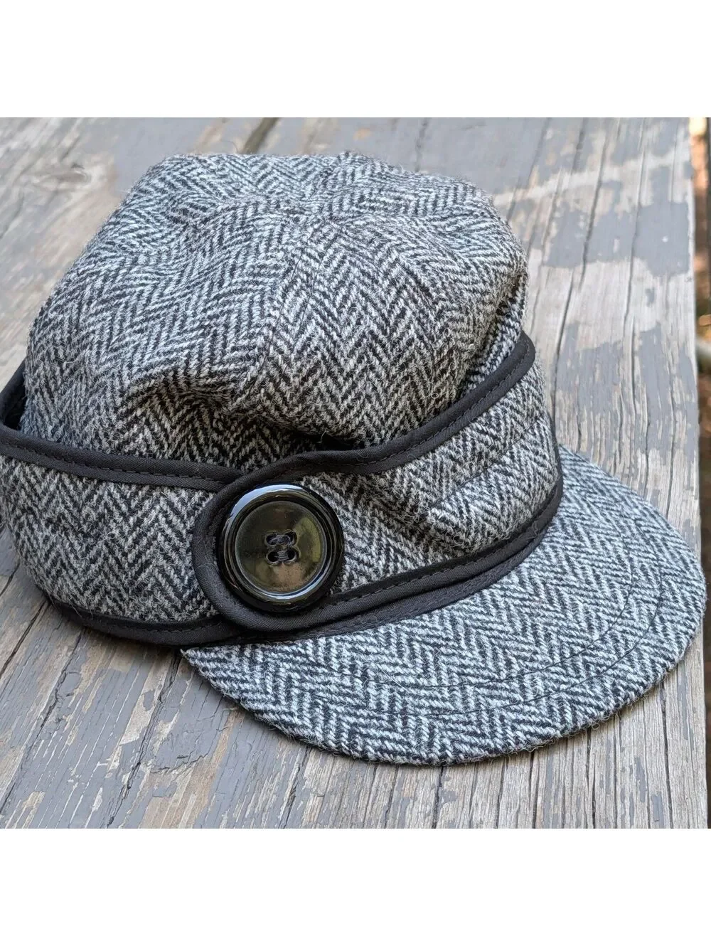 Stormy Kromer Harris Tweed Wool Hat 7 1/4 Grey Herringbone Cap Eclectic Grandpa
